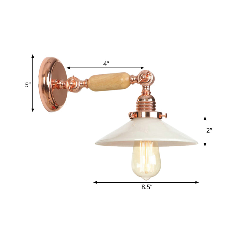 Rose Gold One Light Sconce Light Industrial Opal Glass Cone Shade Lighting Fixture Clearhalo 'Cast Iron' 'Glass' 'Industrial wall lights' 'Industrial' 'Middle century wall lights' 'Modern' 'Tiffany' 'Traditional wall lights' 'Wall Lamps & Sconces' 'Wall Lights' Lighting' 968989