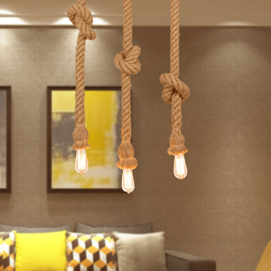 Natural Rope Beige Suspended Light with Open Bulb Country 3 Lights Balcony Pendant Lighting Clearhalo 'Ceiling Lights' 'Industrial Pendants' 'Industrial' 'Middle Century Pendants' 'Pendant Lights' 'Pendants' 'Tiffany' Lighting' 969016