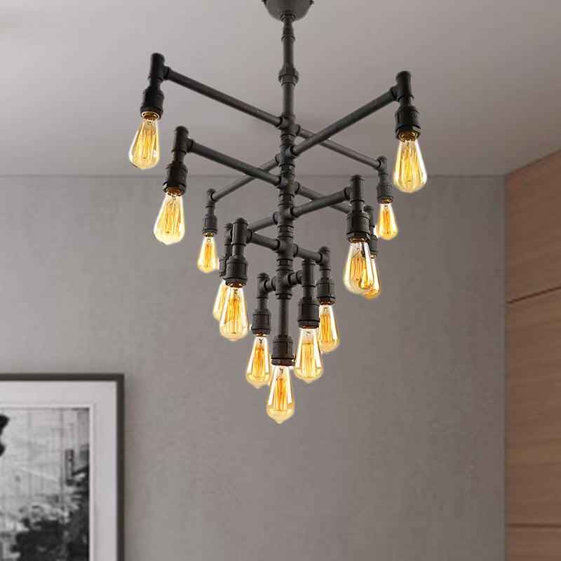 9/13 Lights Tiered Pendant Light Fixture with Water Pipe Farmhouse Style Rust Metal Chandelier Lamp Clearhalo 'Cast Iron' 'Ceiling Lights' 'Chandeliers' 'Industrial Chandeliers' 'Industrial' 'Metal' 'Middle Century Chandeliers' 'Rustic Chandeliers' 'Tiffany' Lighting' 969036