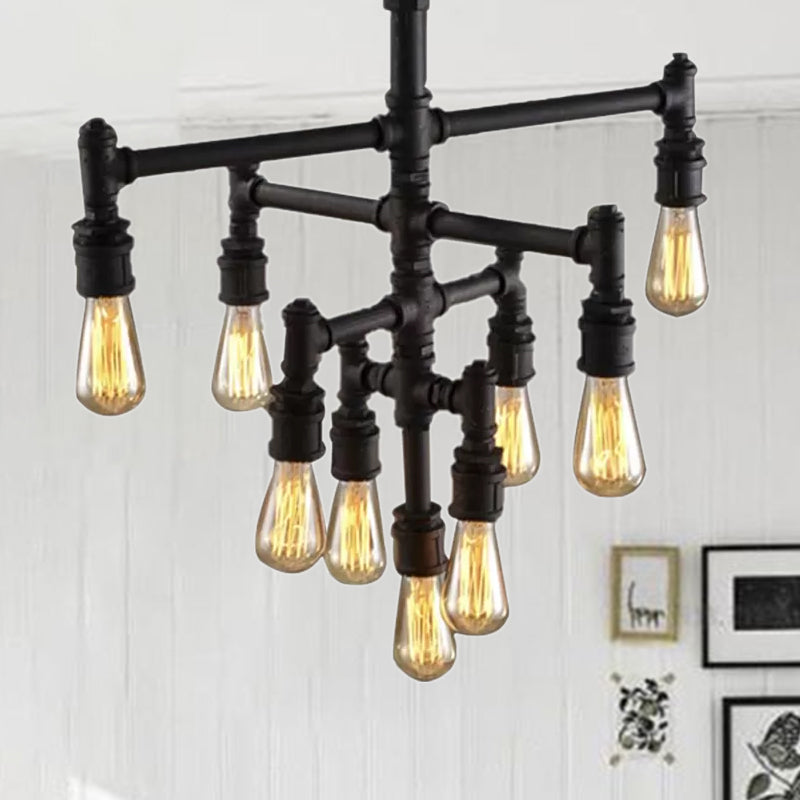 9/13 Lights Tiered Pendant Light Fixture with Water Pipe Farmhouse Style Rust Metal Chandelier Lamp Clearhalo 'Cast Iron' 'Ceiling Lights' 'Chandeliers' 'Industrial Chandeliers' 'Industrial' 'Metal' 'Middle Century Chandeliers' 'Rustic Chandeliers' 'Tiffany' Lighting' 969037