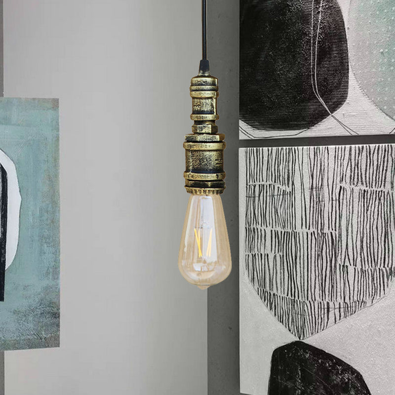 1 Light Bare Bulb Hanging Light Rustic Style Black/Silver Wrought Iron Ceiling Fixture with Pipe for Bathroom Clearhalo 'Art Deco Pendants' 'Black' 'Cast Iron' 'Ceiling Lights' 'Ceramic' 'Crystal' 'Industrial Pendants' 'Industrial' 'Metal' 'Middle Century Pendants' 'Pendant Lights' 'Pendants' 'Rustic Pendants' 'Tiffany' Lighting' 969047