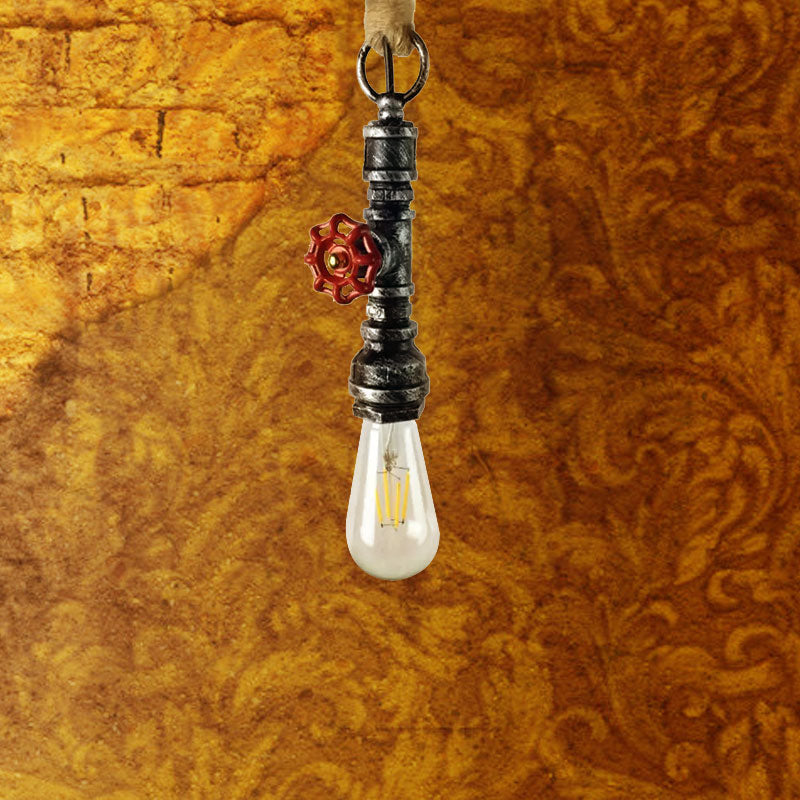 Wrought Iron Pipe Hanging Fixture Industrial 1 Light Indoor Pendant Lamp with Adjustable Rope in Aged Silver/Weathered Copper Clearhalo 'Art Deco Pendants' 'Cast Iron' 'Ceiling Lights' 'Ceramic' 'Crystal' 'Industrial Pendants' 'Industrial' 'Metal' 'Middle Century Pendants' 'Pendant Lights' 'Pendants' 'Tiffany' Lighting' 969054