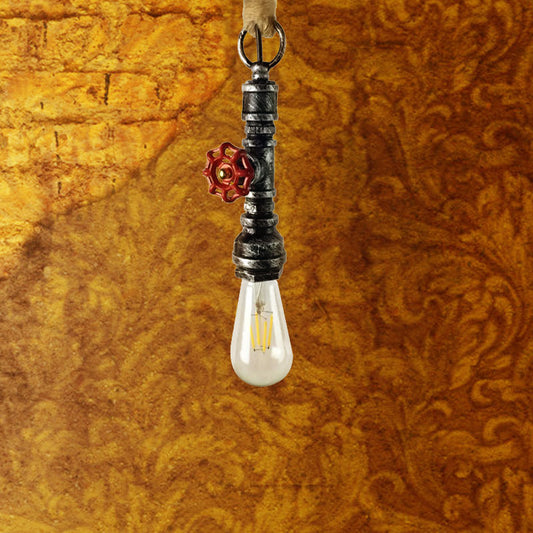 Wrought Iron Pipe Hanging Fixture Industrial 1 Light Indoor Pendant Lamp with Adjustable Rope in Aged Silver/Weathered Copper Clearhalo 'Art Deco Pendants' 'Cast Iron' 'Ceiling Lights' 'Ceramic' 'Crystal' 'Industrial Pendants' 'Industrial' 'Metal' 'Middle Century Pendants' 'Pendant Lights' 'Pendants' 'Tiffany' Lighting' 969054