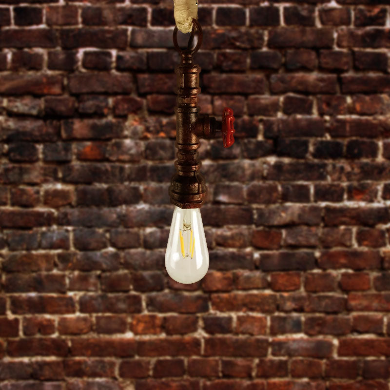 Wrought Iron Pipe Hanging Fixture Industrial 1 Light Indoor Pendant Lamp with Adjustable Rope in Aged Silver/Weathered Copper Clearhalo 'Art Deco Pendants' 'Cast Iron' 'Ceiling Lights' 'Ceramic' 'Crystal' 'Industrial Pendants' 'Industrial' 'Metal' 'Middle Century Pendants' 'Pendant Lights' 'Pendants' 'Tiffany' Lighting' 969055