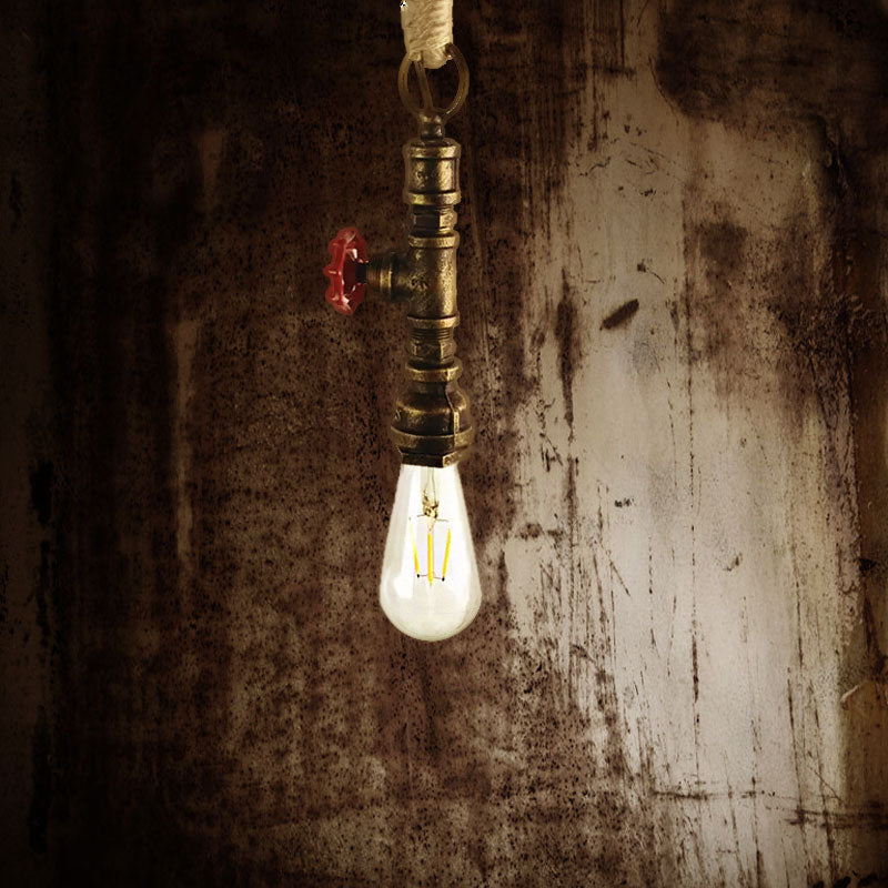 Wrought Iron Pipe Hanging Fixture Industrial 1 Light Indoor Pendant Lamp with Adjustable Rope in Aged Silver/Weathered Copper Clearhalo 'Art Deco Pendants' 'Cast Iron' 'Ceiling Lights' 'Ceramic' 'Crystal' 'Industrial Pendants' 'Industrial' 'Metal' 'Middle Century Pendants' 'Pendant Lights' 'Pendants' 'Tiffany' Lighting' 969056