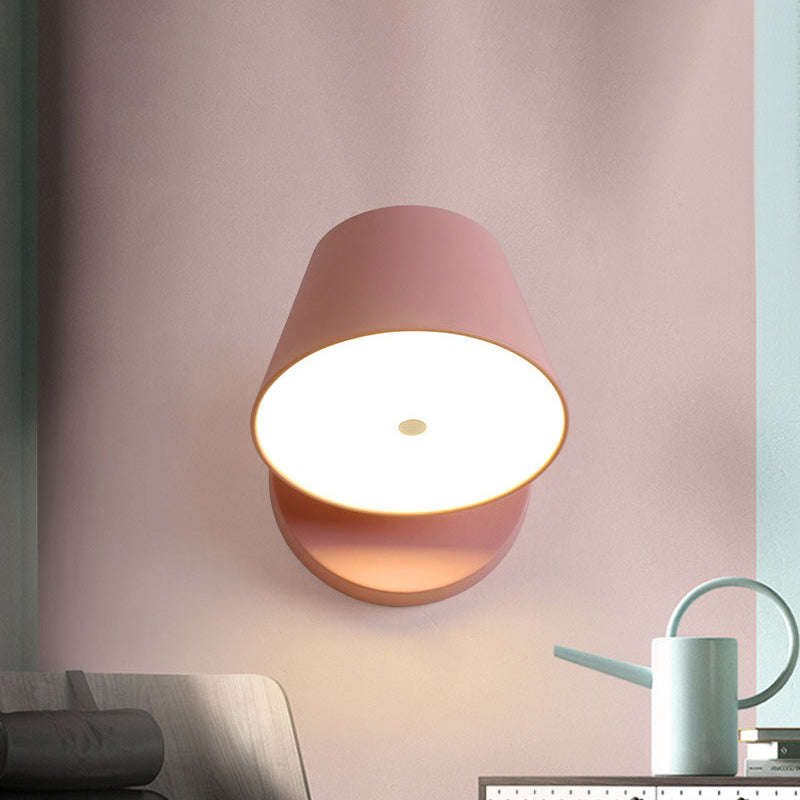 Pink/Yellow/Black Cone Wall Sconce Macaron 1 Light Metal Sconce Light Fixture in White/Warm Light - Clearhalo - 'Modern wall lights' - 'Modern' - 'Wall Lamps & Sconces' - 'Wall Lights' - Lighting' - 969063