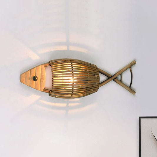 Tropical Style Fish Design Wall Mount Light Bamboo 1-Light Dining Room Sconce Lighting in Wood Clearhalo 'Modern wall lights' 'Modern' 'Wall Lamps & Sconces' 'Wall Lights' Lighting' 969070