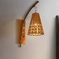 Bamboo Conical Shade Wall Lighting with Hollow Out Design Lodge Style 1-Head Wood Wall Lamp for Bedroom, Left/Right Clearhalo 'Wall Lamps & Sconces' 'Wall Lights' Lighting' 969089
