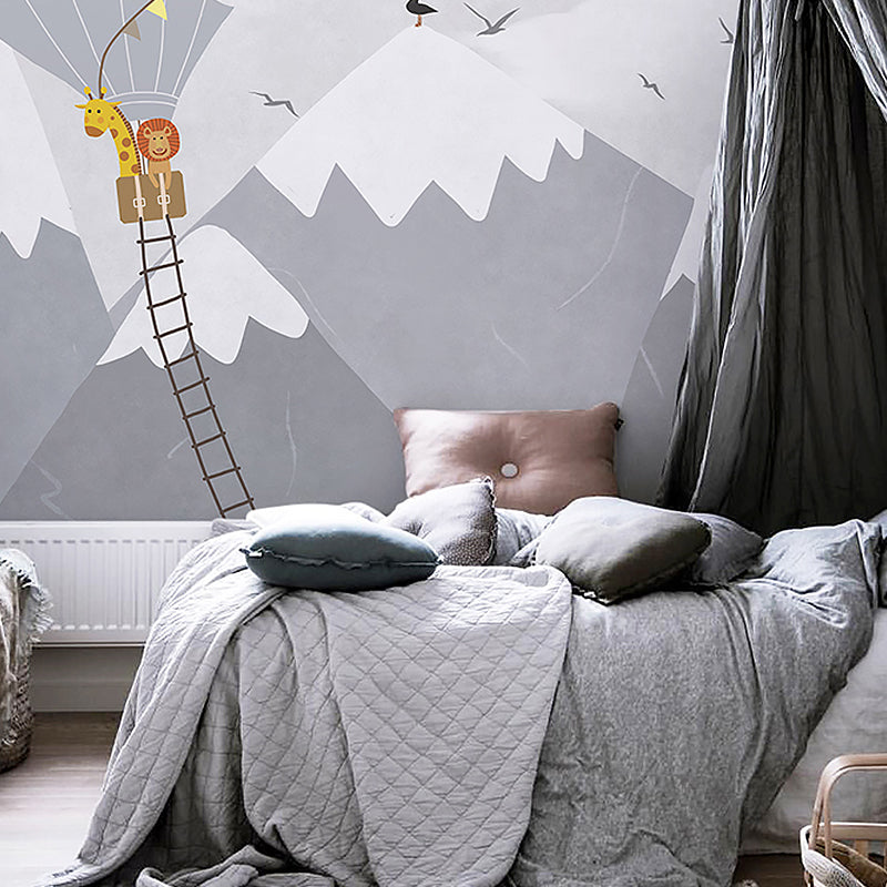 Soft Color Cartoon Wall Mural Stain-Resistant Wall Covering for Kid's Bedroom Orange-Gray Clearhalo 'Wall Decor' 'Wall Mural' 969111
