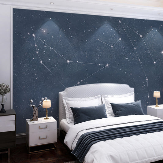 Contemporary Horoscope Mural Wallpaper in Dark Blue Living Room Wall Decor, Made to Measure Clearhalo 'Wall Decor' 'Wall Mural' 969123