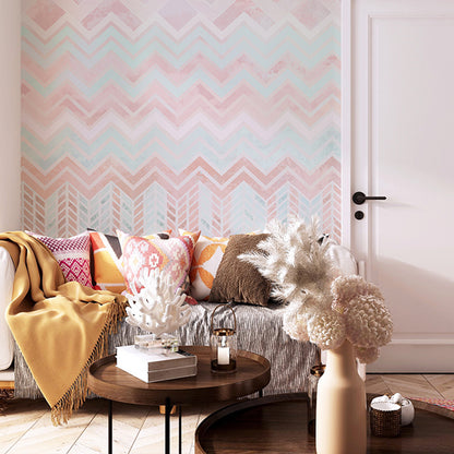 Full Size Geometries Mural Wallpaper for Living Room in Pink and Blue, Stain-Resistant Pink-Blue Clearhalo 'Wall Decor' 'Wall Mural' 969156