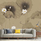 Vintage Lotus Mural Wallpaper for Accent Wall, Full Size Wall Art in Brown and White Clearhalo 'Wall Decor' 'Wall Mural' 969198