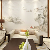 Enormous Fish man and Mountain Mural for Home Decor Lake Wall Art in Grey and Yellow, Made to Measure Clearhalo 'Wall Decor' 'Wall Mural' 969263