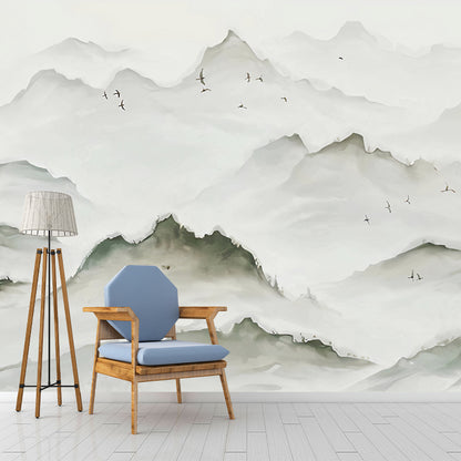 Stain-Resistant Mountain Wall Art Non-Woven Traditional Mural Wallpaper for Living Room Pewter Clearhalo 'Wall Decor' 'Wall Mural' 969311