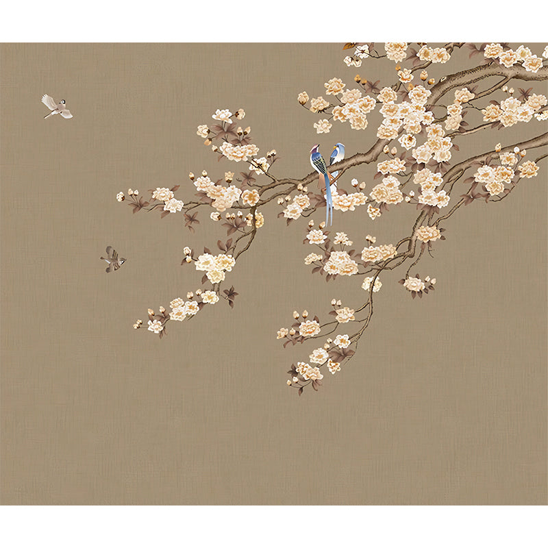 Brown and Pink Blossoms Mural Wallpaper Decorative Wall Art for Coffee Shop and Living Room Clearhalo 'Wall Decor' 'Wall Mural' 969429