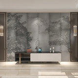Traditional Deer and Forest Mural in Grey Non-Woven Fabric Wall Covering for Home Decor, Custom-Made