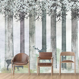 Grey Deer Wall Covering Water-Resistant Mural Wallpaper for Living Room