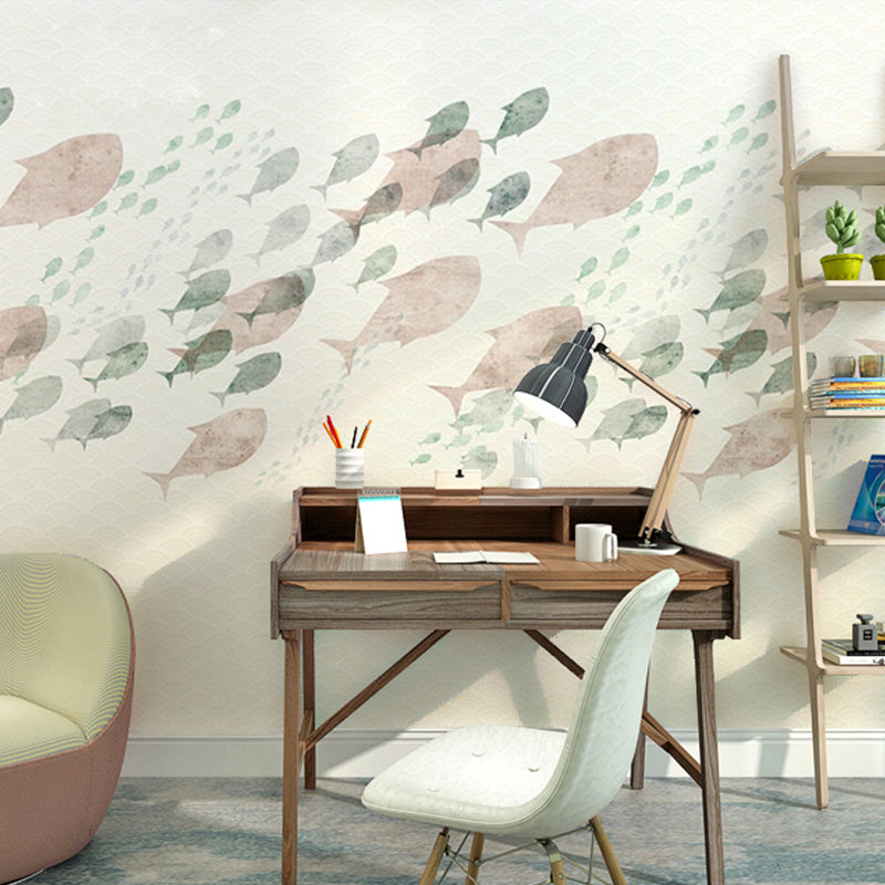 Pink and White Fish Mural Water-Resistant Wall Art for Kitchen and Bedroom White-Pink Clearhalo 'Wall Decor' 'Wall Mural' 969620