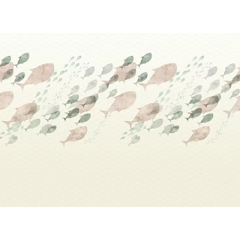 Pink and White Fish Mural Water-Resistant Wall Art for Kitchen and Bedroom Clearhalo 'Wall Decor' 'Wall Mural' 969623