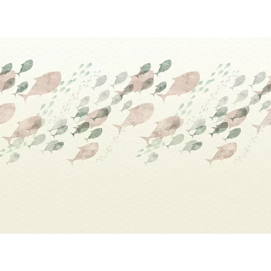 Pink and White Fish Mural Water-Resistant Wall Art for Kitchen and Bedroom