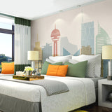 Extra Large Illustration Building Mural for Office Room, Pastel Color, Made to Measure Clearhalo 'Wall Decor' 'Wall Mural' 969627