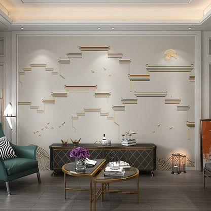 Moisture-Resistant Mural Wallpaper City Wall and Mountain Non-Woven Fabric Classic Wall Decor in Grey and Gold for Gallery Gray-Gold Clearhalo 'Wall Decor' 'Wall Mural' 969630