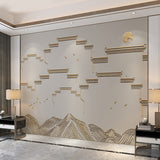 Moisture-Resistant Mural Wallpaper City Wall and Mountain Non-Woven Fabric Classic Wall Decor in Grey and Gold for Gallery Clearhalo 'Wall Decor' 'Wall Mural' 969631
