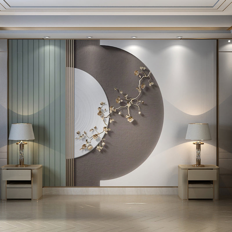 Green and Brown Traditional Mural Personalized Size 3D Plum Flower Wall Art for Accent Wall Green-Coffee Clearhalo 'Wall Decor' 'Wall Mural' 969635