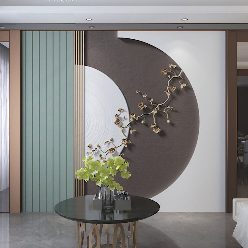 Green and Brown Traditional Mural Personalized Size 3D Plum Flower Wall Art for Accent Wall Clearhalo 'Wall Decor' 'Wall Mural' 969636