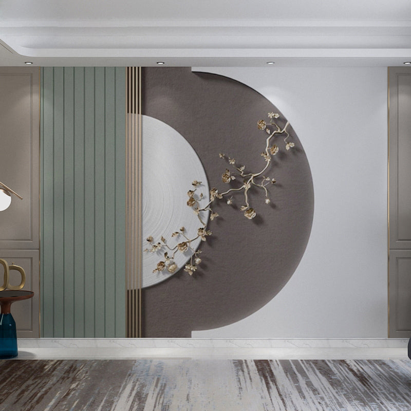 Green and Brown Traditional Mural Personalized Size 3D Plum Flower Wall Art for Accent Wall Clearhalo 'Wall Decor' 'Wall Mural' 969637