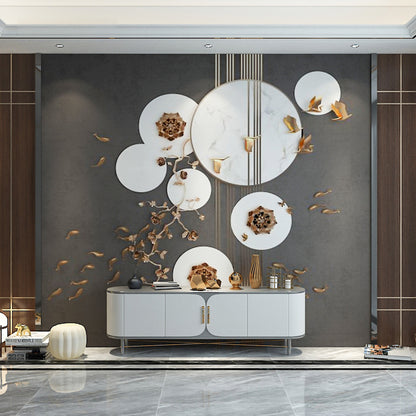 Extra Large Chinese Traditional Mural Grey 3D Print Plum Flower and Fish Wall Covering, Personalized Size Available Grey Clearhalo 'Wall Decor' 'Wall Mural' 969640