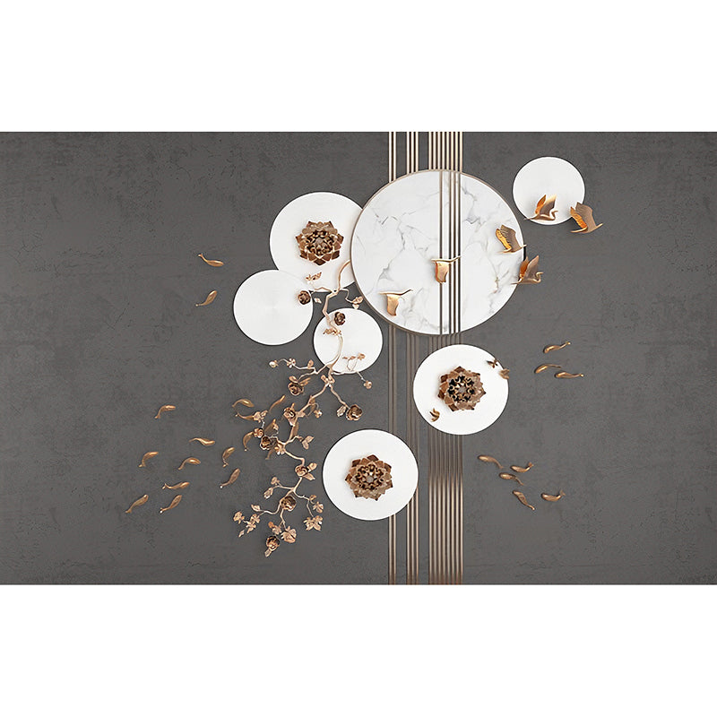 Extra Large Chinese Traditional Mural Grey 3D Print Plum Flower and Fish Wall Covering, Personalized Size Available Clearhalo 'Wall Decor' 'Wall Mural' 969643