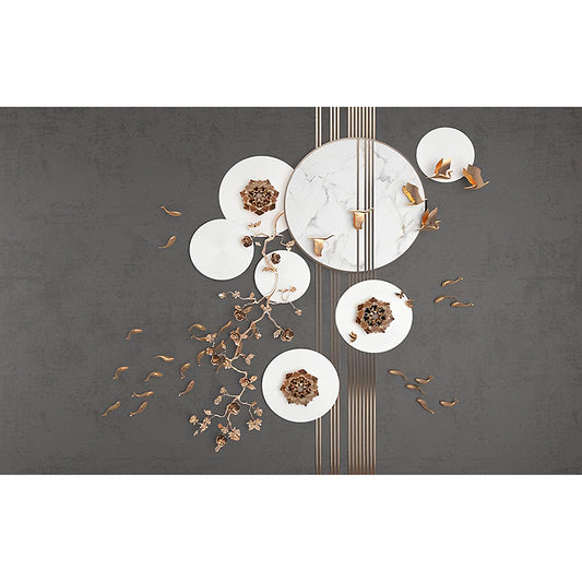 Extra Large Chinese Traditional Mural Grey 3D Print Plum Flower and Fish Wall Covering, Personalized Size Available Clearhalo 'Wall Decor' 'Wall Mural' 969643