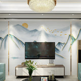 Blue Mountain and Sunrise Mural Moisture-Resistant Wall Covering for Bedroom Clearhalo 'Wall Decor' 'Wall Mural' 969667