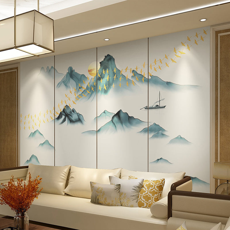 Illustration Style Mountain Wall Decor Extra Large Wall Art for Coffee Shop, Custom-Made Clearhalo 'Wall Decor' 'Wall Mural' 969672