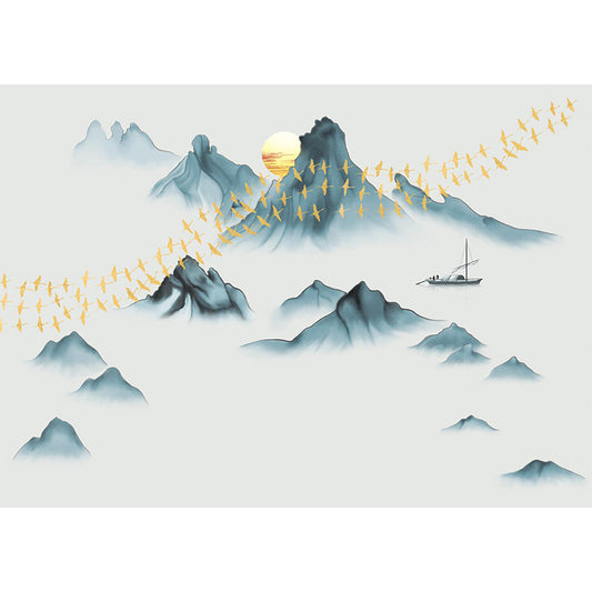 Illustration Style Mountain Wall Decor Extra Large Wall Art for Coffee Shop, Custom-Made Clearhalo 'Wall Decor' 'Wall Mural' 969673