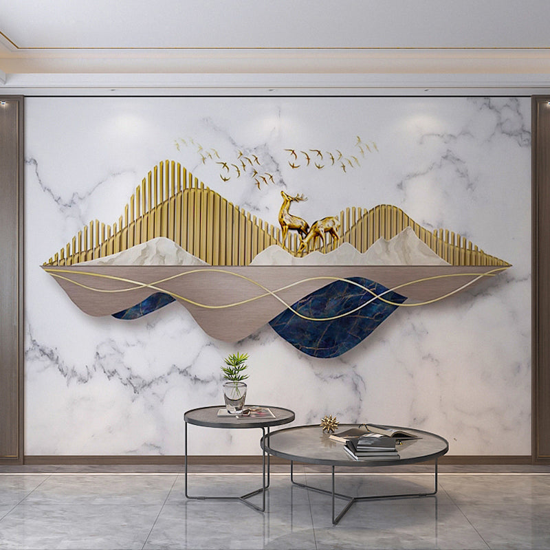 Full Size Illustration Deer Mural for Accent Wall in Marble Color, Personalized Size Available Marble Clearhalo 'Wall Decor' 'Wall Mural' 969695