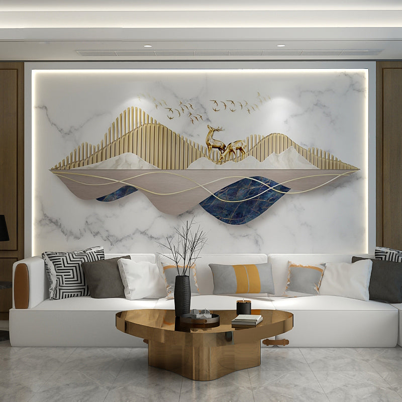 Full Size Illustration Deer Mural for Accent Wall in Marble Color, Personalized Size Available Clearhalo 'Wall Decor' 'Wall Mural' 969696