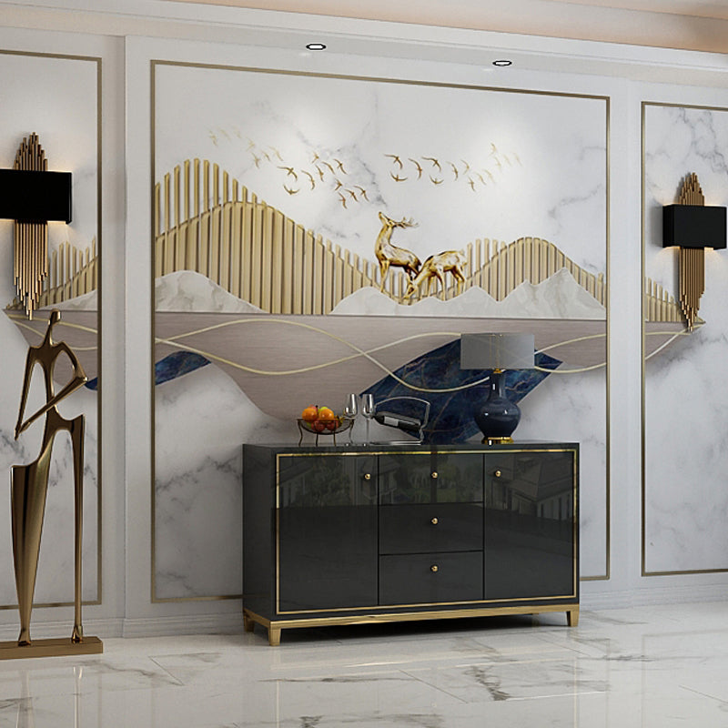 Full Size Illustration Deer Mural for Accent Wall in Marble Color, Personalized Size Available Clearhalo 'Wall Decor' 'Wall Mural' 969697