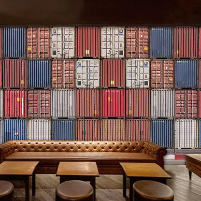 Industrial Container Wall Decor in Pastel Color Living Room Wall Mural, Custom-Made Blue-Brown Clearhalo 'Wall Decor' 'Wall Mural' 969720