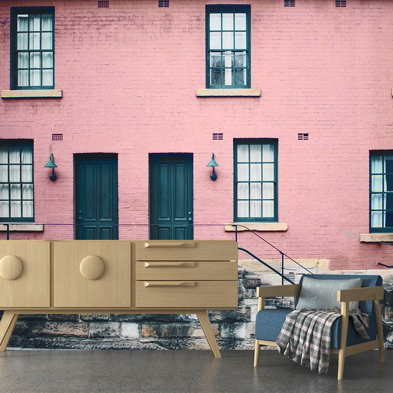 European Building Wall Covering in Pink and Grey, Classic Mural Wallpaper for Bedroom Pink Clearhalo 'Wall Decor' 'Wall Mural' 969725