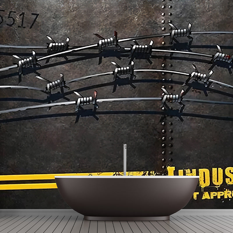 Photo Chain and Rivet Mural for Coffee Shop Letter Industrial Wall Covering in Black, Stain-Resistant Clearhalo 'Wall Decor' 'Wall Mural' 969746