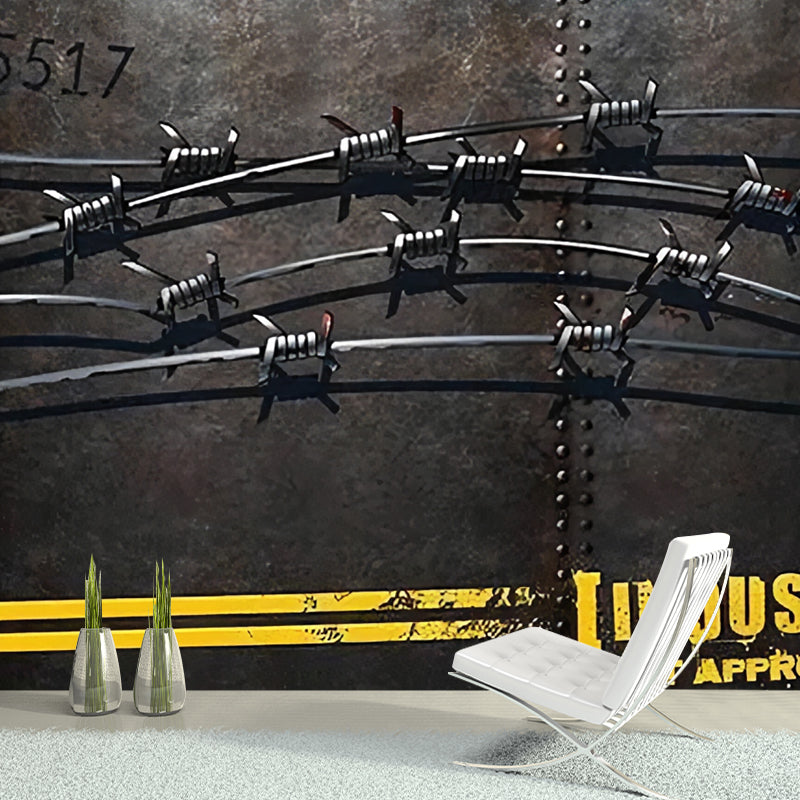 Photo Chain and Rivet Mural for Coffee Shop Letter Industrial Wall Covering in Black, Stain-Resistant Clearhalo 'Wall Decor' 'Wall Mural' 969747