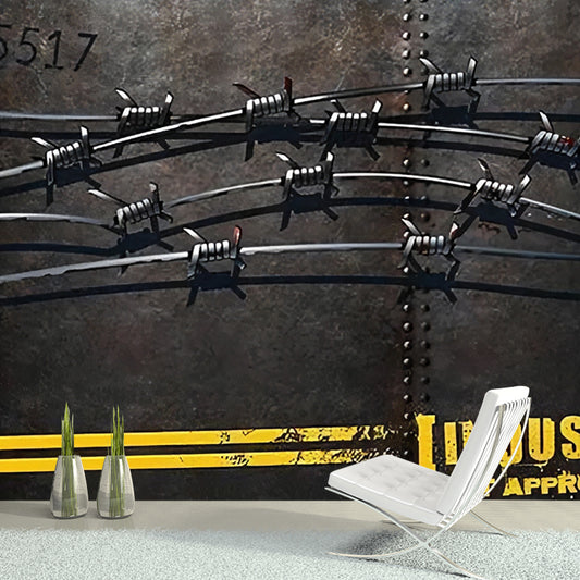 Photo Chain and Rivet Mural for Coffee Shop Letter Industrial Wall Covering in Black, Stain-Resistant Clearhalo 'Wall Decor' 'Wall Mural' 969747