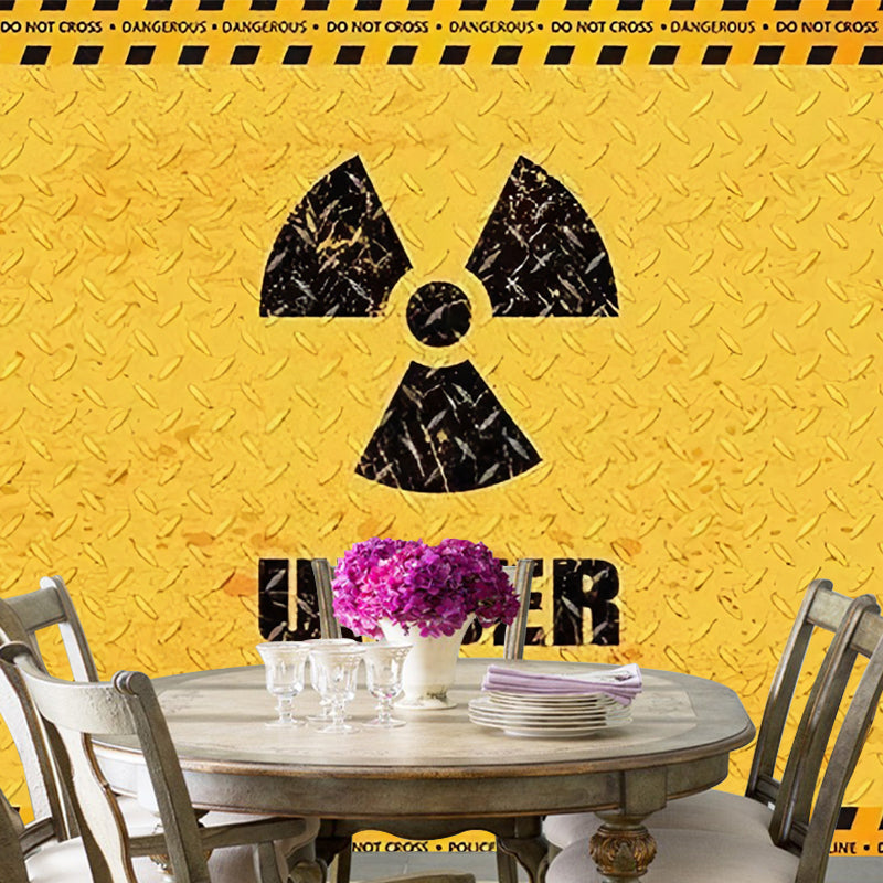 Personalized Illustration Industrial Mural for Accent Wall with Warning Sign Design in Black and Yellow Yellow Clearhalo 'Wall Decor' 'Wall Mural' 969750