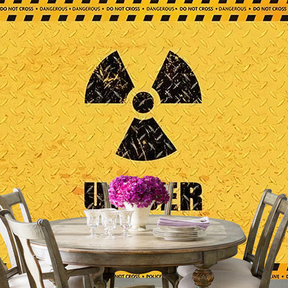 Personalized Illustration Industrial Mural for Accent Wall with Warning Sign Design in Black and Yellow Yellow Clearhalo 'Wall Decor' 'Wall Mural' 969750