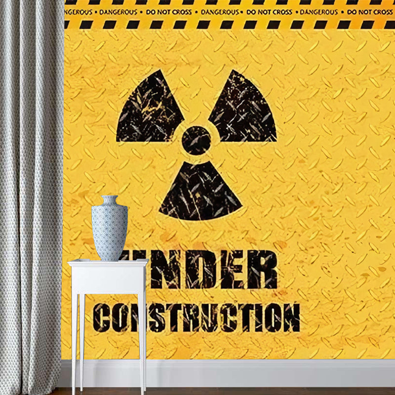 Personalized Illustration Industrial Mural for Accent Wall with Warning Sign Design in Black and Yellow Clearhalo 'Wall Decor' 'Wall Mural' 969751