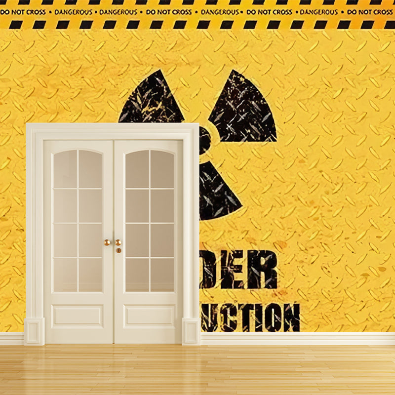 Personalized Illustration Industrial Mural for Accent Wall with Warning Sign Design in Black and Yellow Clearhalo 'Wall Decor' 'Wall Mural' 969752