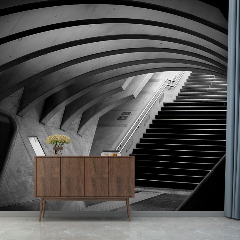 Decorative 3D Tunnel Mural Wallpaper Art Non-Woven Fabric Wall Covering for Meeting Room Gray-Black Clearhalo 'Wall Decor' 'Wall Mural' 969765