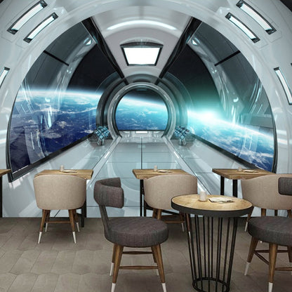 Photo Minimalist Mural Wallpaper in Grey and Green 3D Tunnel Wall Decor, Custom-Printed Blue-Silver Clearhalo 'Wall Decor' 'Wall Mural' 969770